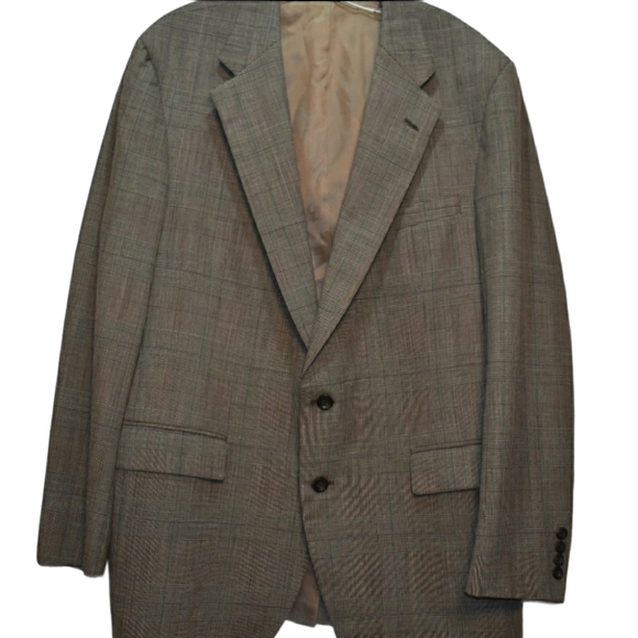 Ralph Lauren Men's Plaid Wool Suit Jacket Gray Size 44
